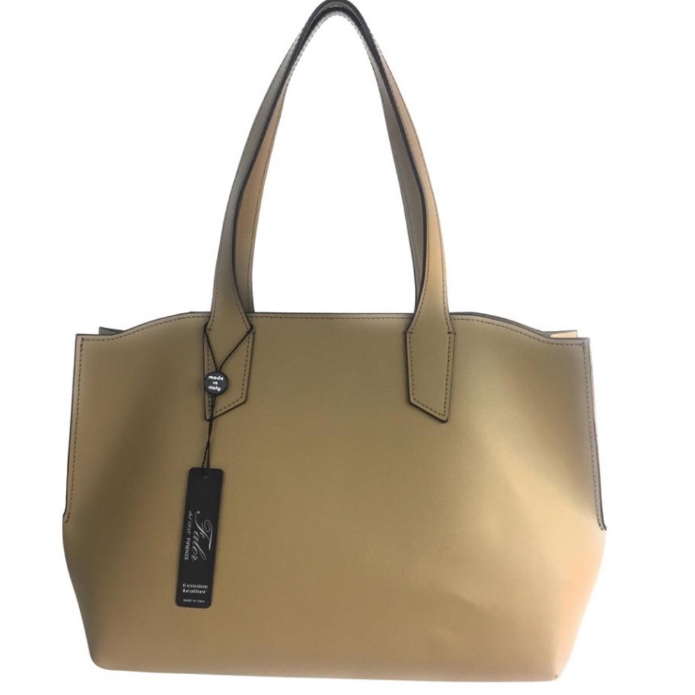 Falor Italy Taupe Structured Leather Satchel 22B